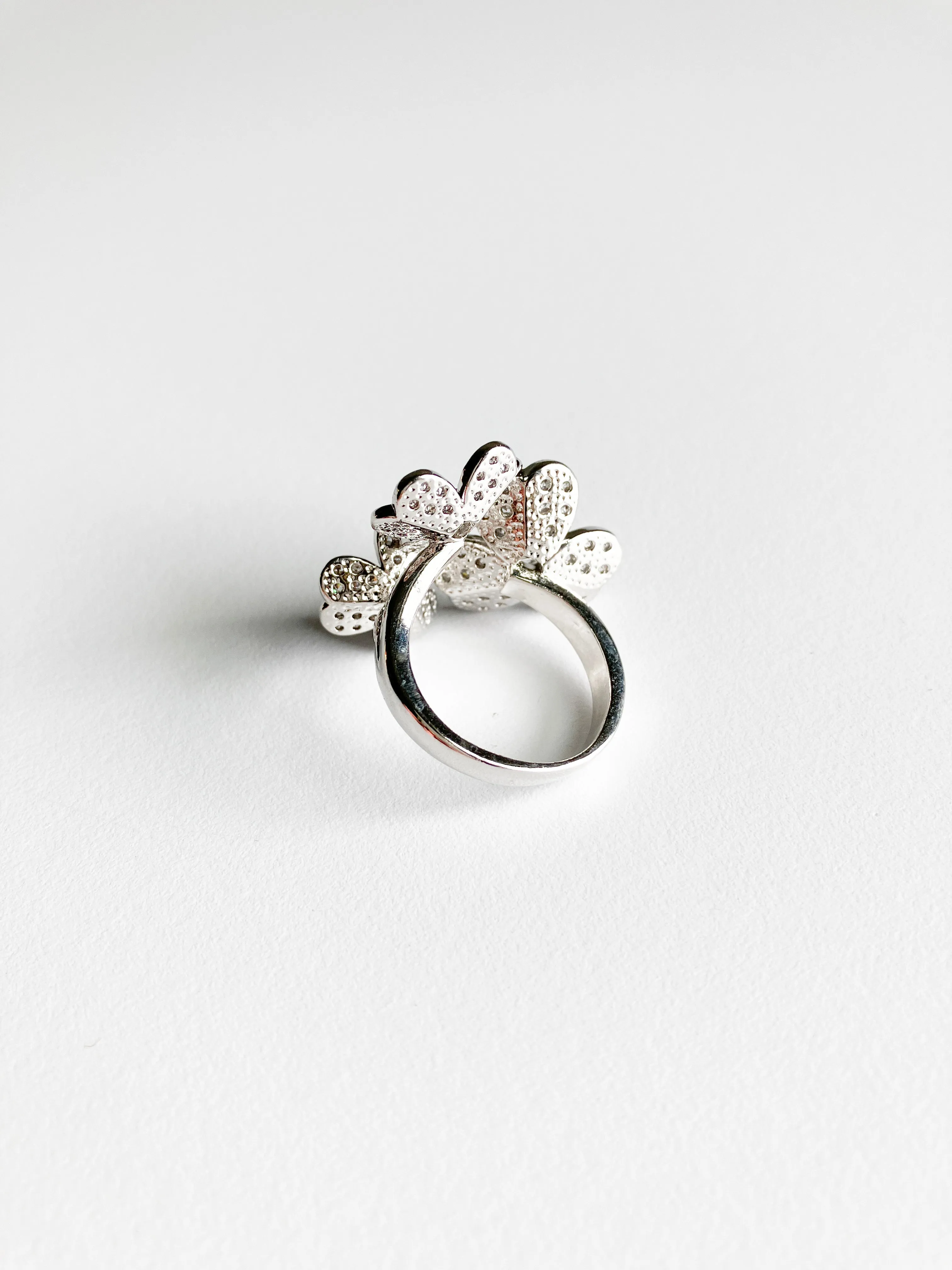 Cubic Zirconia Triple Cluster Clover Ring in Silver