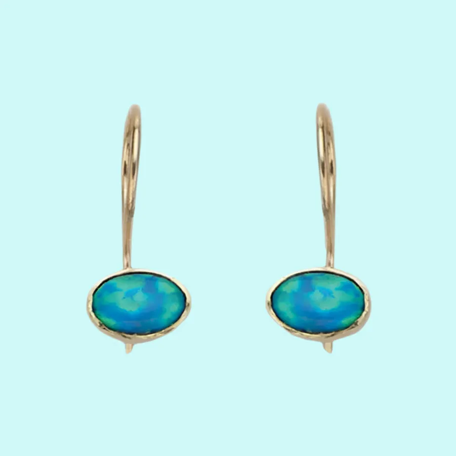 Delicate 9ct Gold Blue Opal classic Earrings