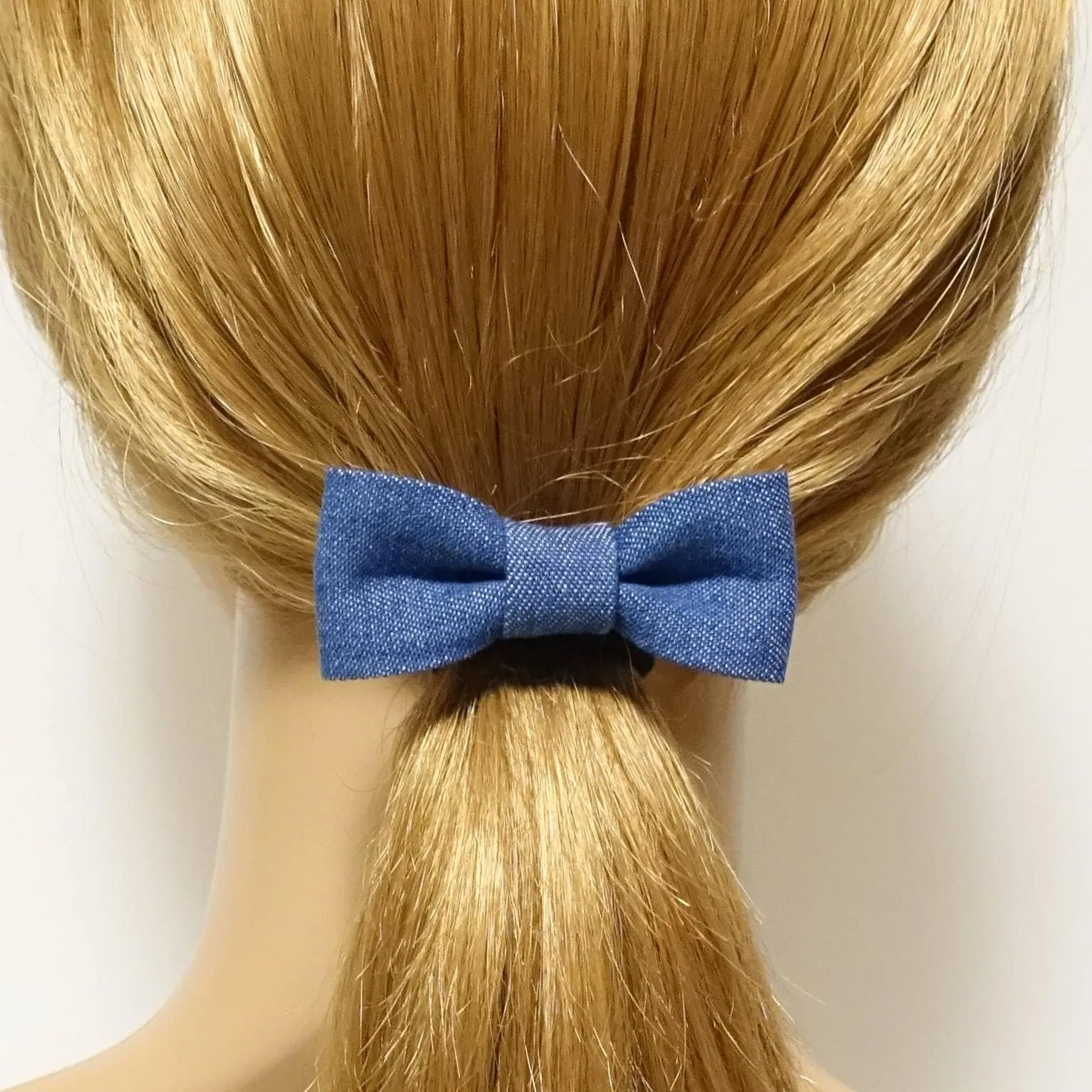 Denim Jean Mini Bow Elastic Ponytail Holder for Women Hair Ties