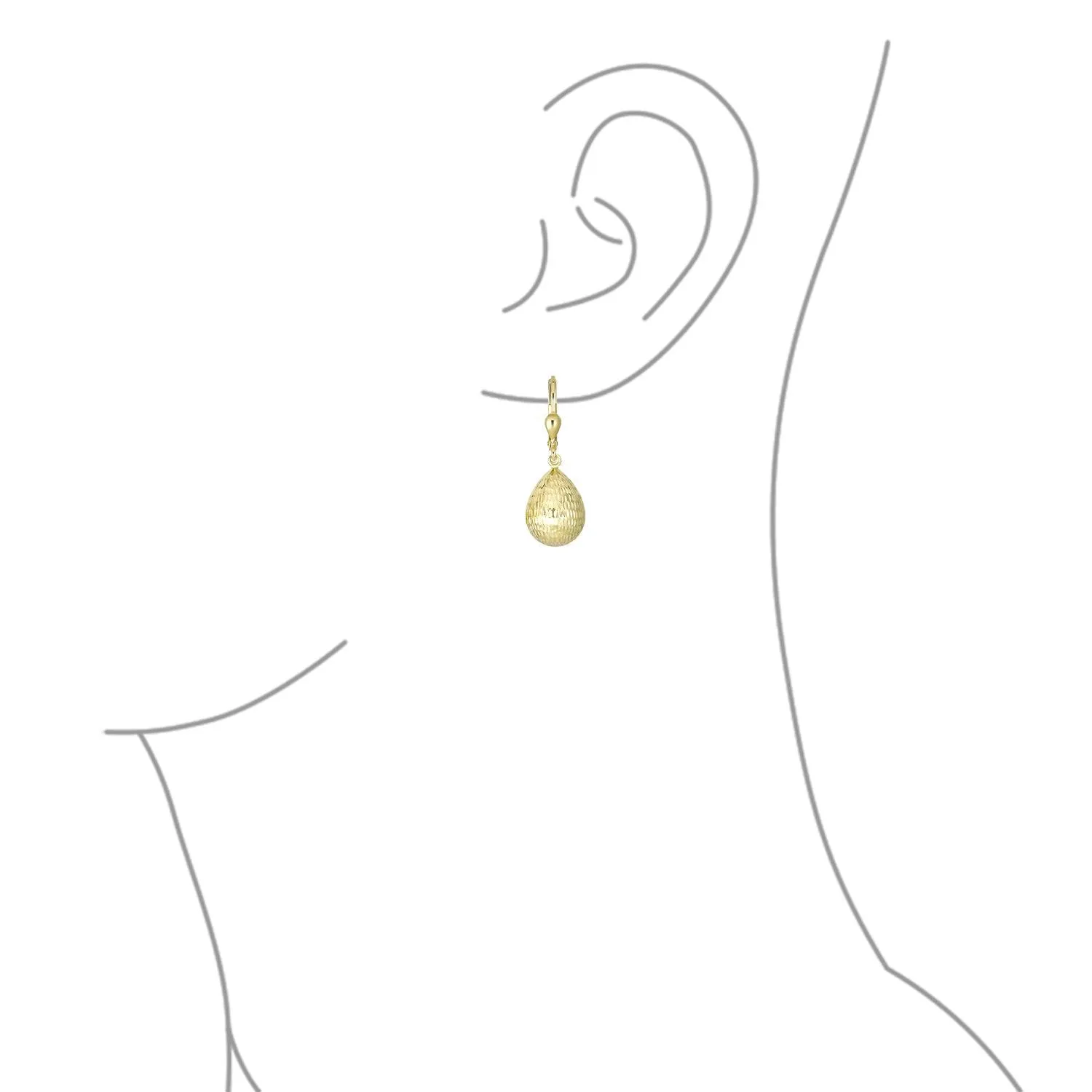 Elegant Vintage 14K Gold Diamond-Cut Teardrop Dangle Earrings Lightweight Lever Back