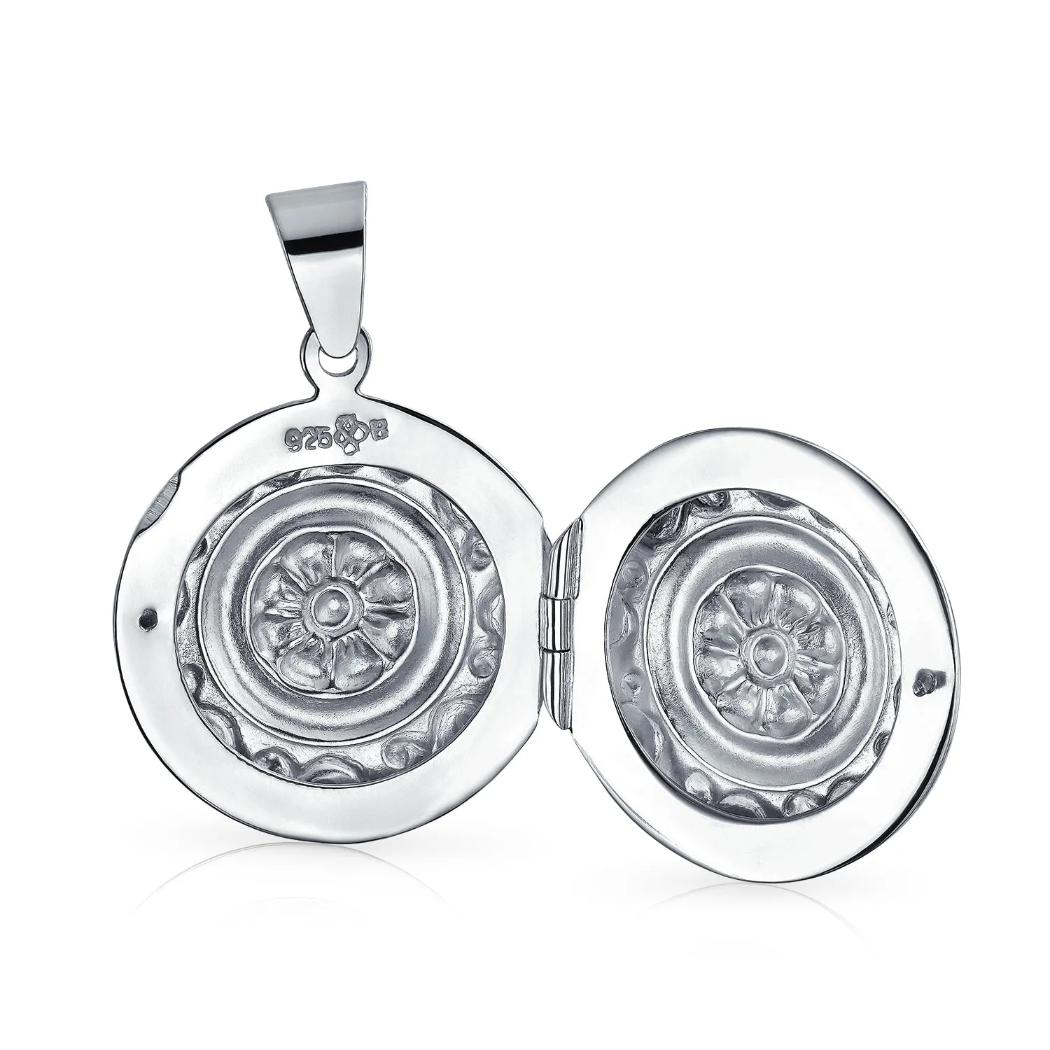 Embossed Boho Scroll Flower Sterling Silver Locket Necklace for Photos