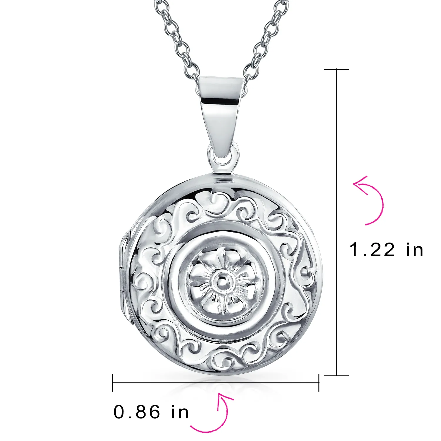 Embossed Boho Scroll Flower Sterling Silver Locket Necklace for Photos