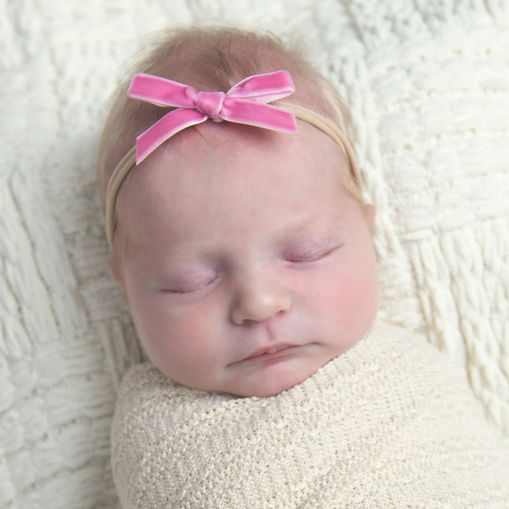 EVIE Velvet MINI Bow on Skinny Nylon Headband - Bubblegum