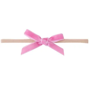 EVIE Velvet MINI Bow on Skinny Nylon Headband - Bubblegum