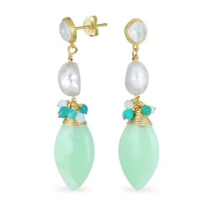 Fine Fashion Dangle Gemstone Earrings with Multi-Color Crystal Beads and Pearls