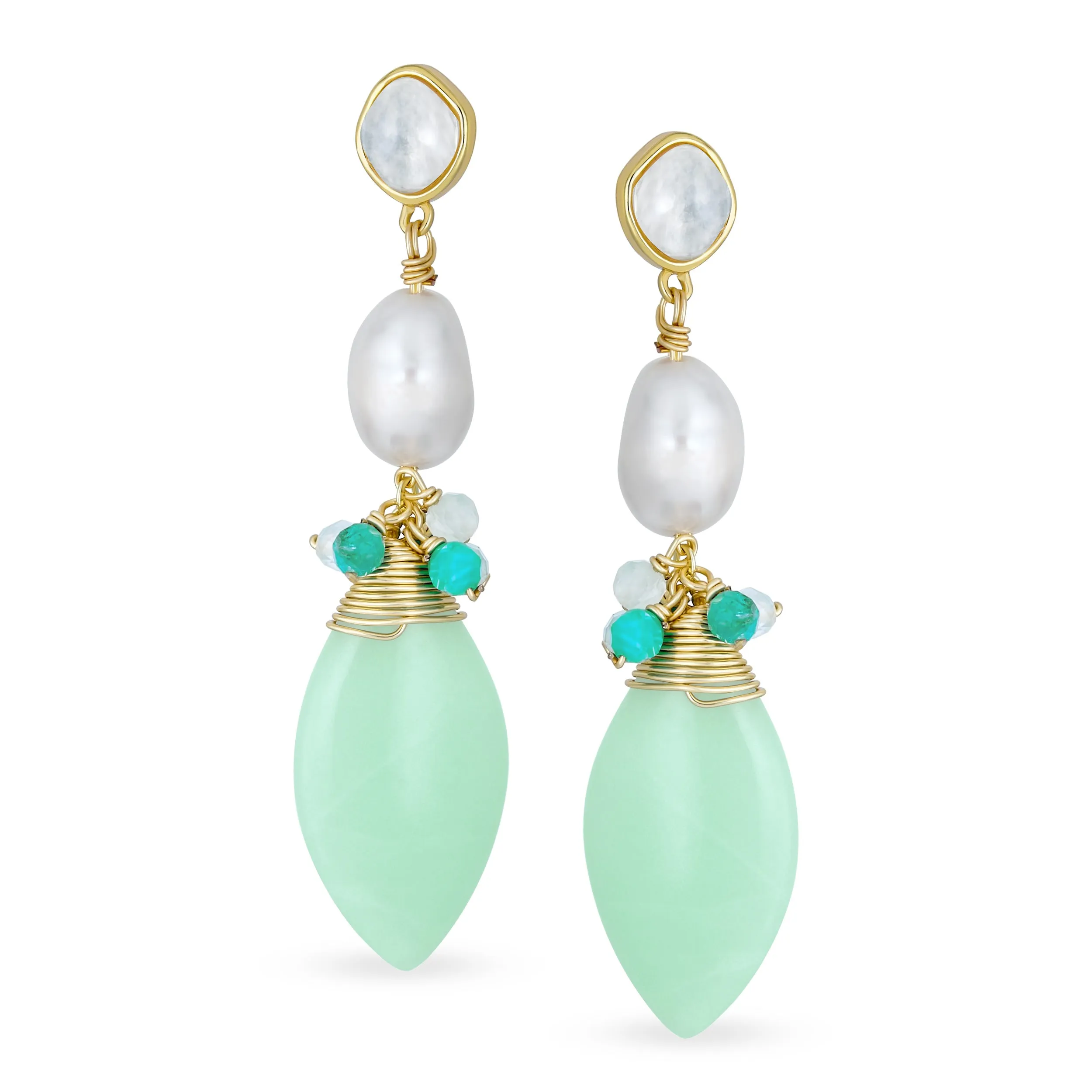 Fine Fashion Dangle Gemstone Earrings with Multi-Color Crystal Beads and Pearls