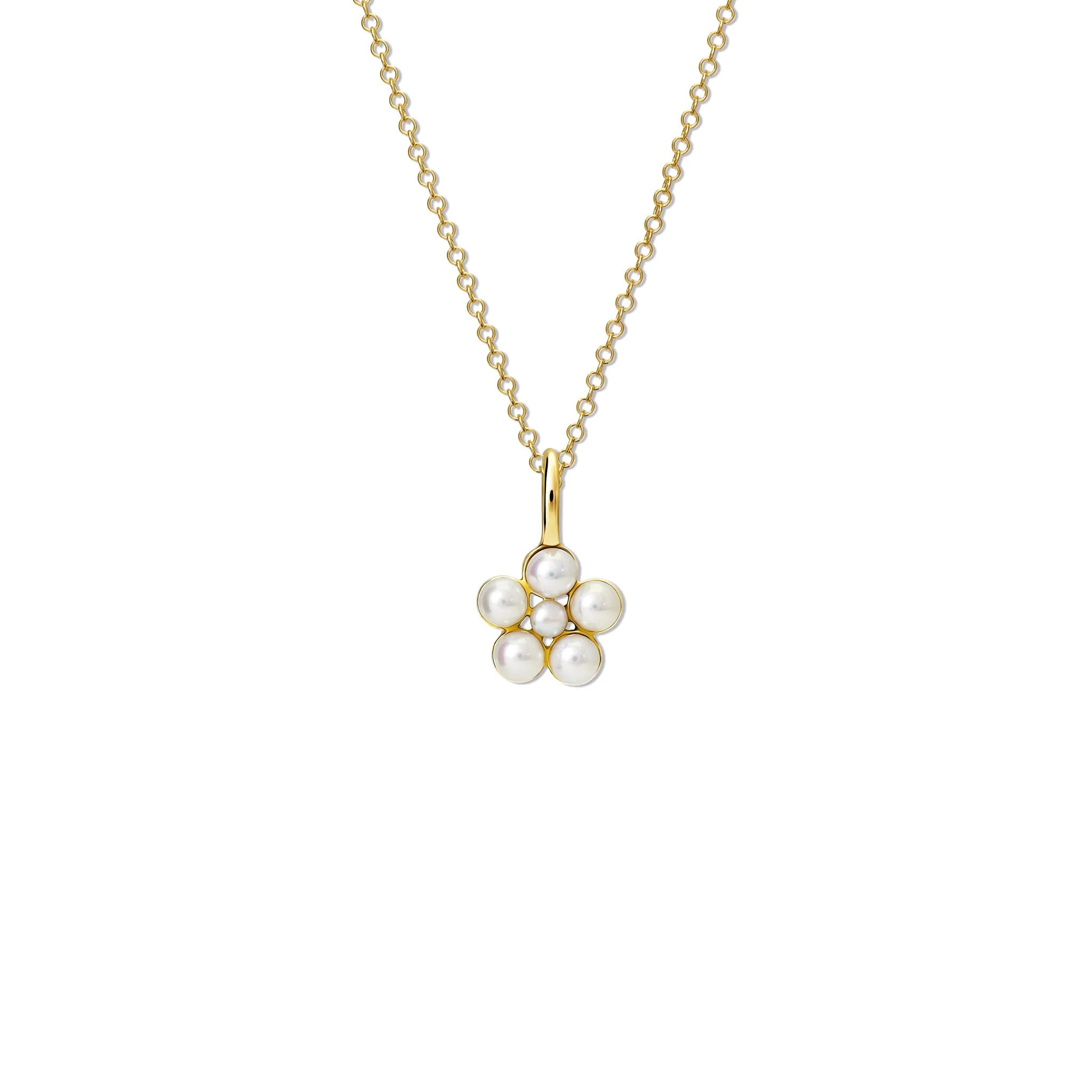 Forget Me Not Necklace Pendant Yellow Gold - Pearl