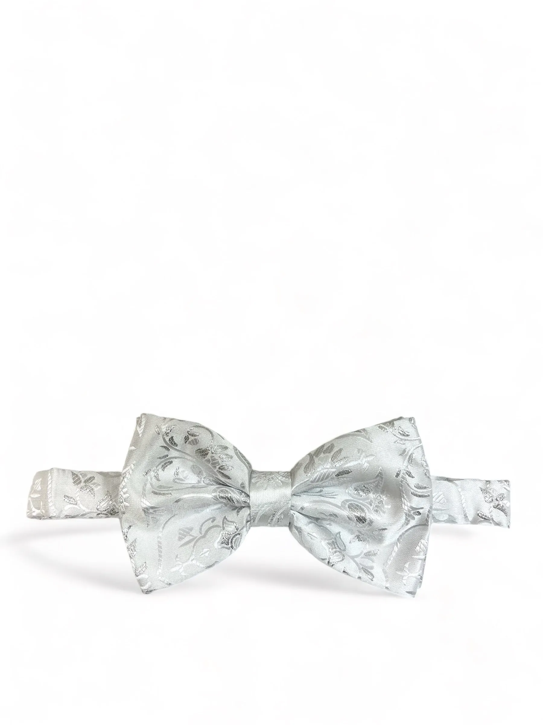 Formal White and Silver Bow Tie Set