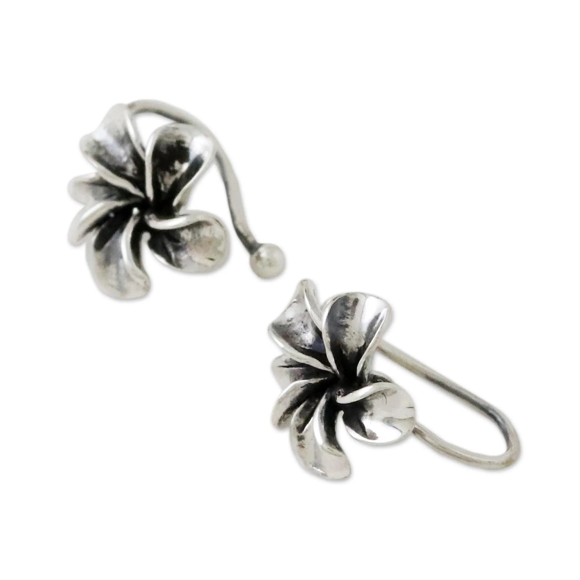 Frangipani Spiral Plumeria Silver Ear Cuffs