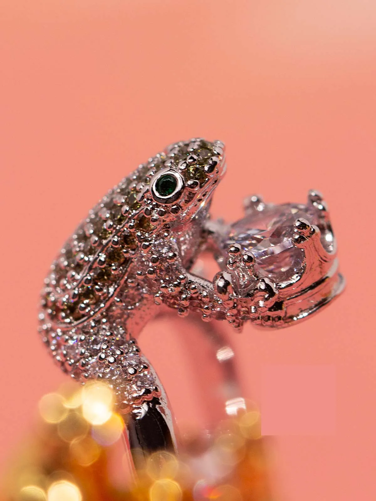 Frog Ring With Sparkling CZ Stones