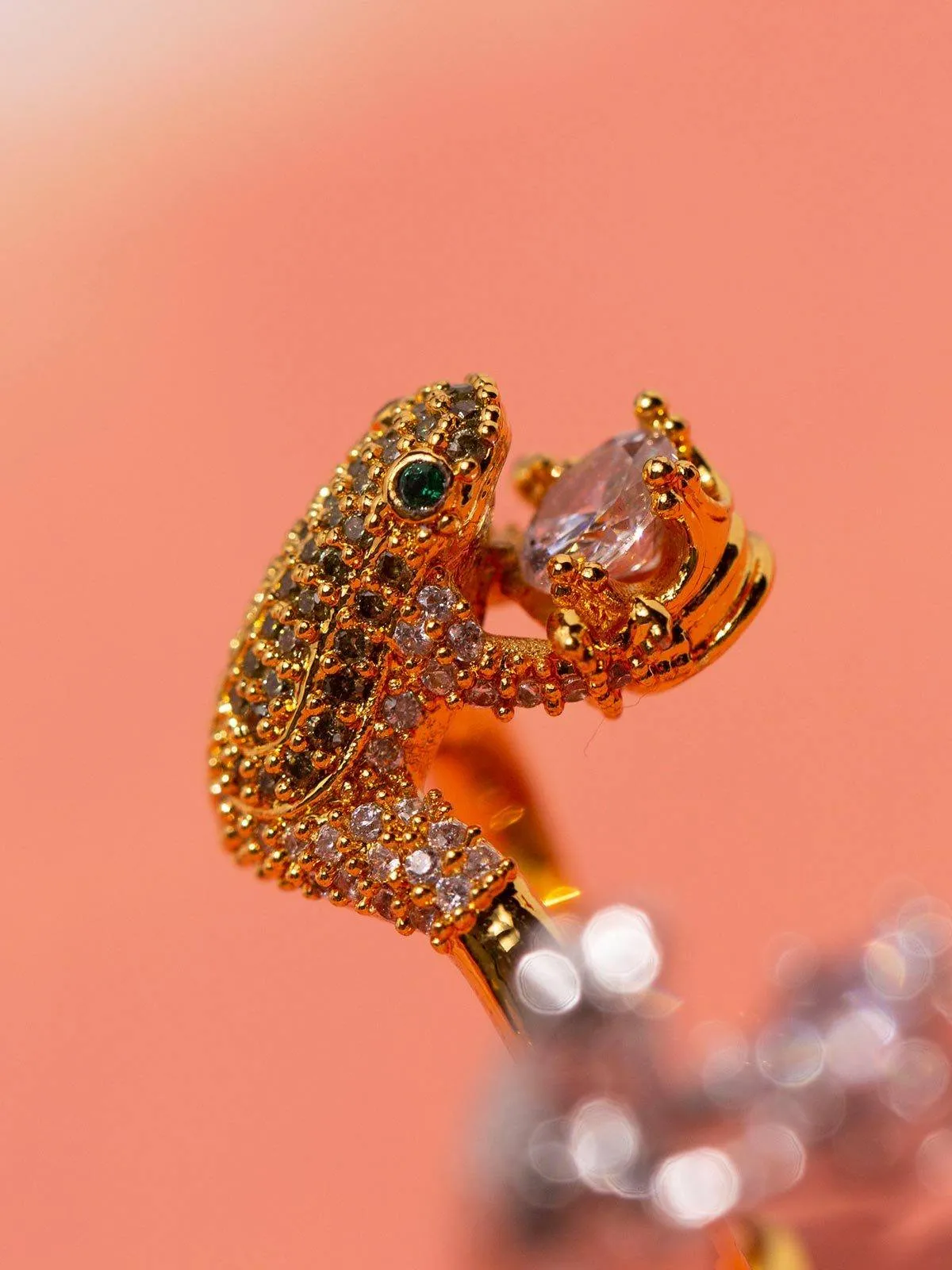 Frog Ring With Sparkling CZ Stones