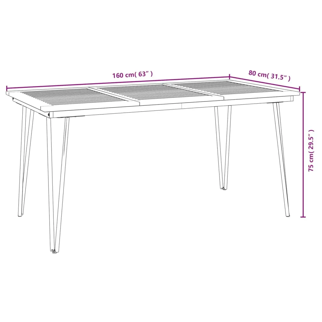 Garden Table with Hairpin Legs 160x80x75 cm Solid Wood Acacia