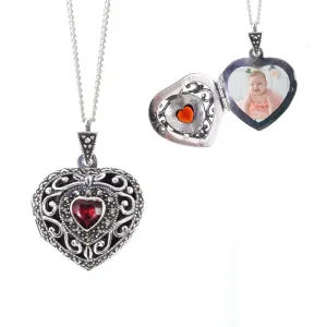 Garnet Vintage Heart Locket | Silver