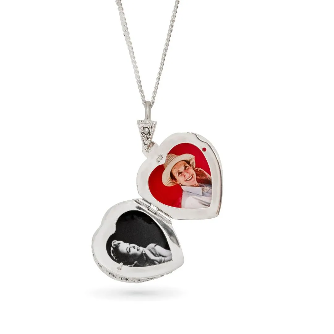 Garnet Vintage Heart Locket | Silver