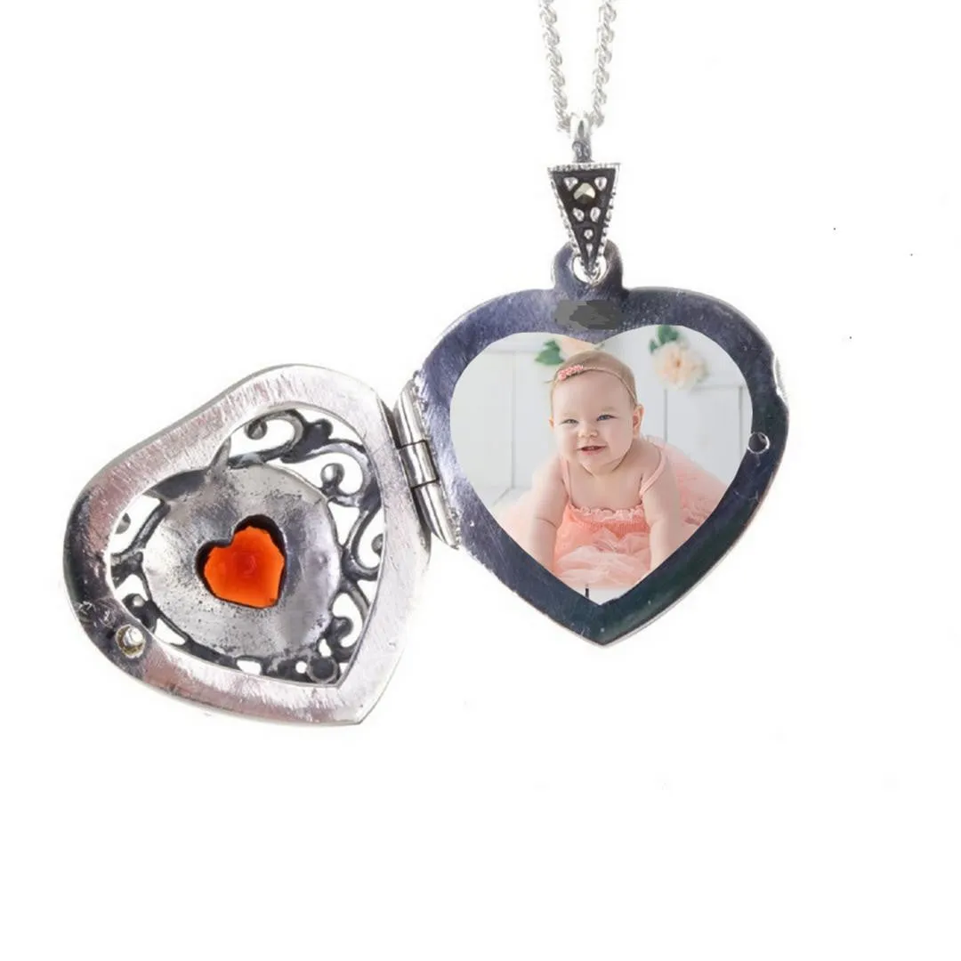 Garnet Vintage Heart Locket | Silver