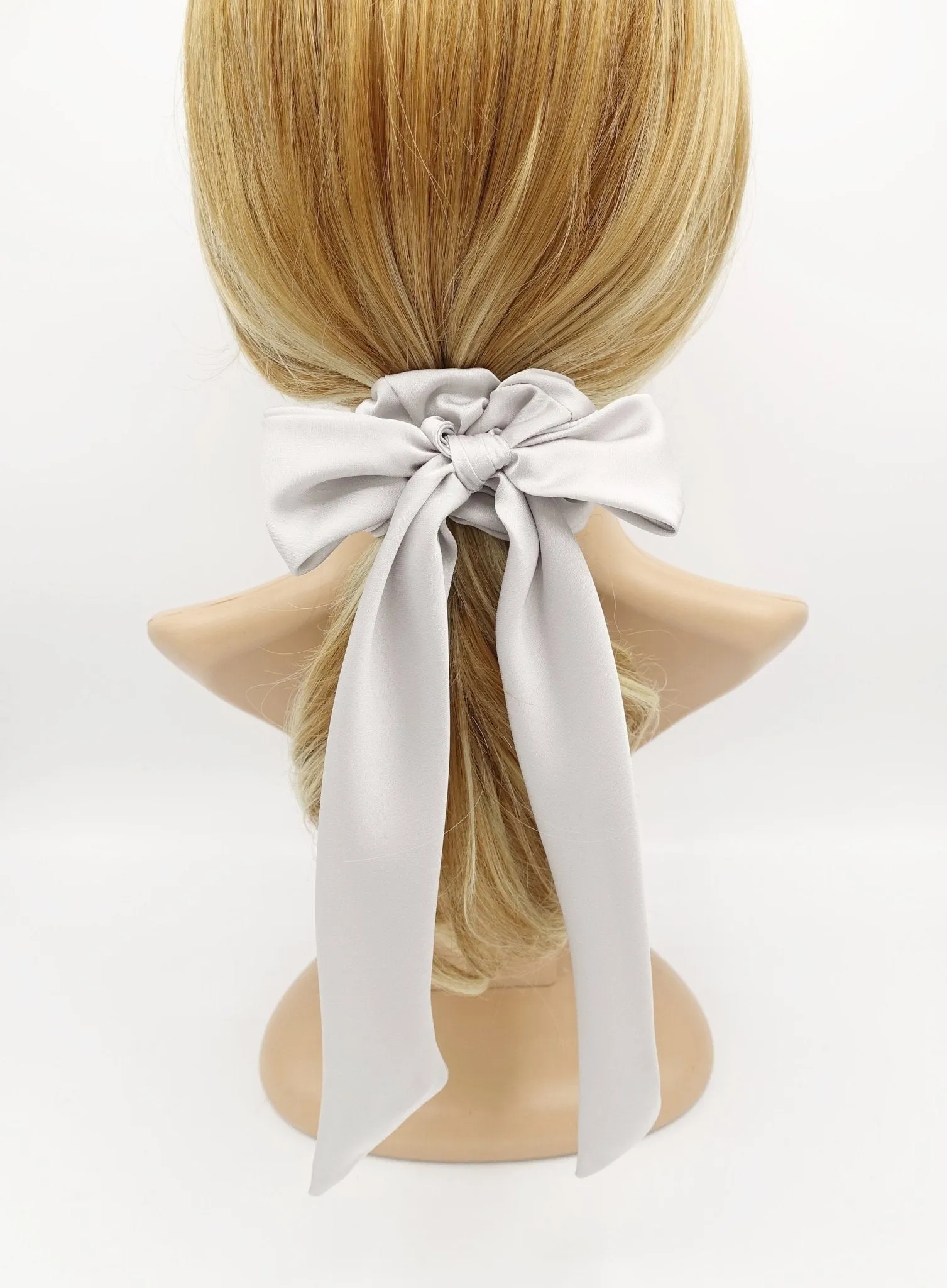 glossy satin tail bow knot scrunchies hair tie elastic scrunchy accessory for women