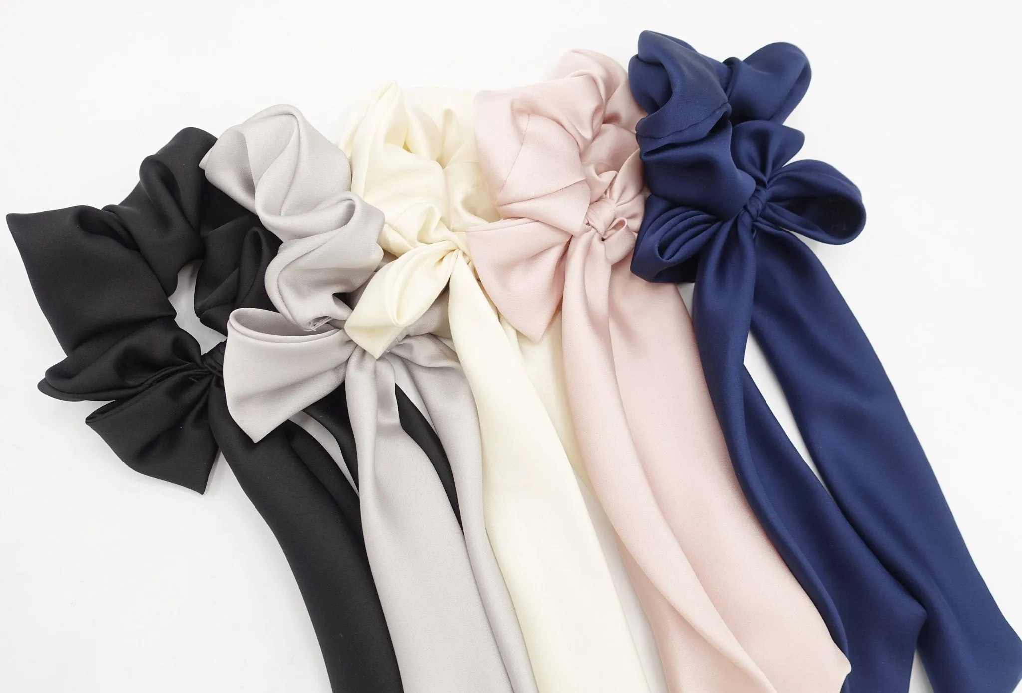 glossy satin tail bow knot scrunchies hair tie elastic scrunchy accessory for women