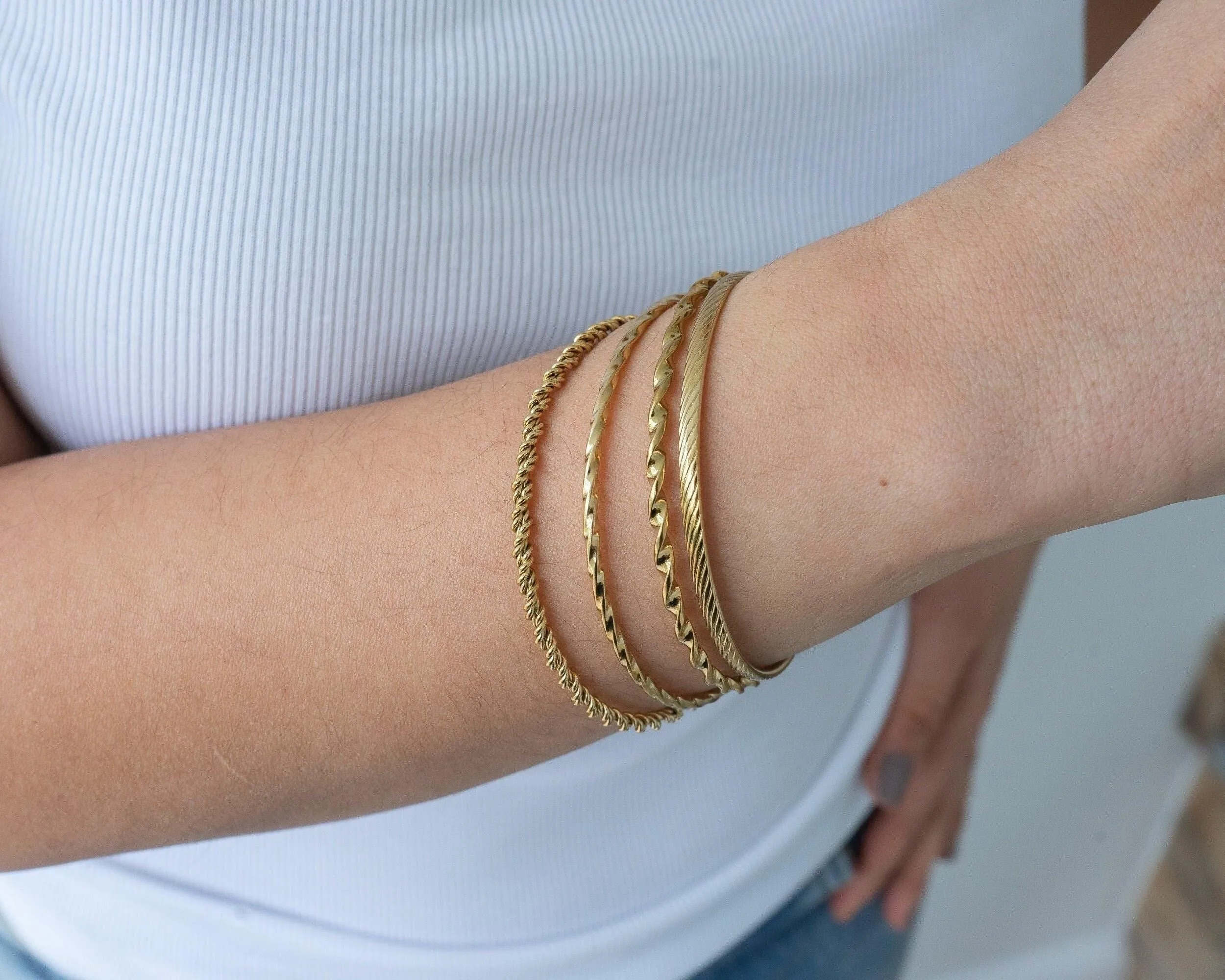 Gold Dainty Braided Bangle