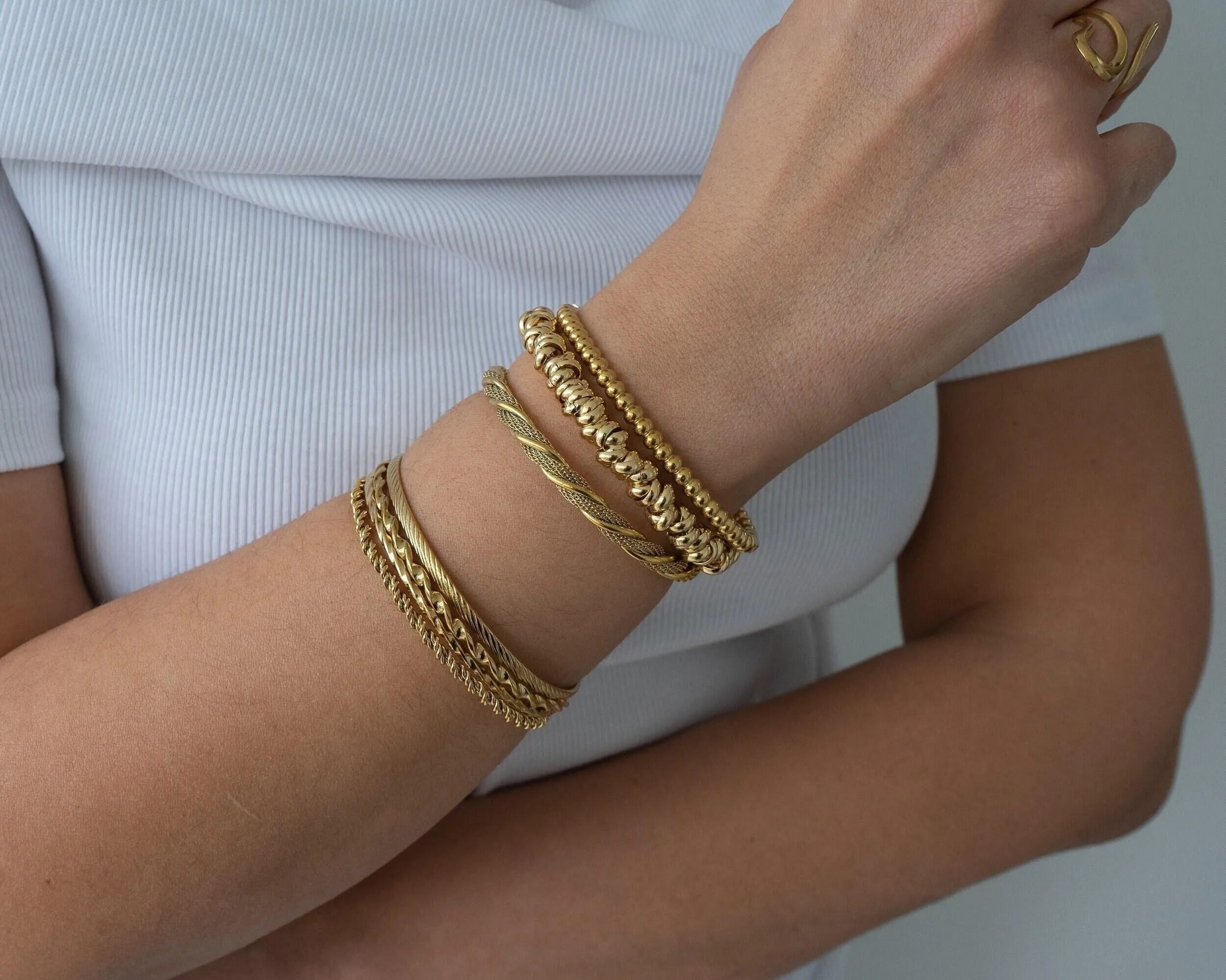 Gold Dainty Braided Bangle