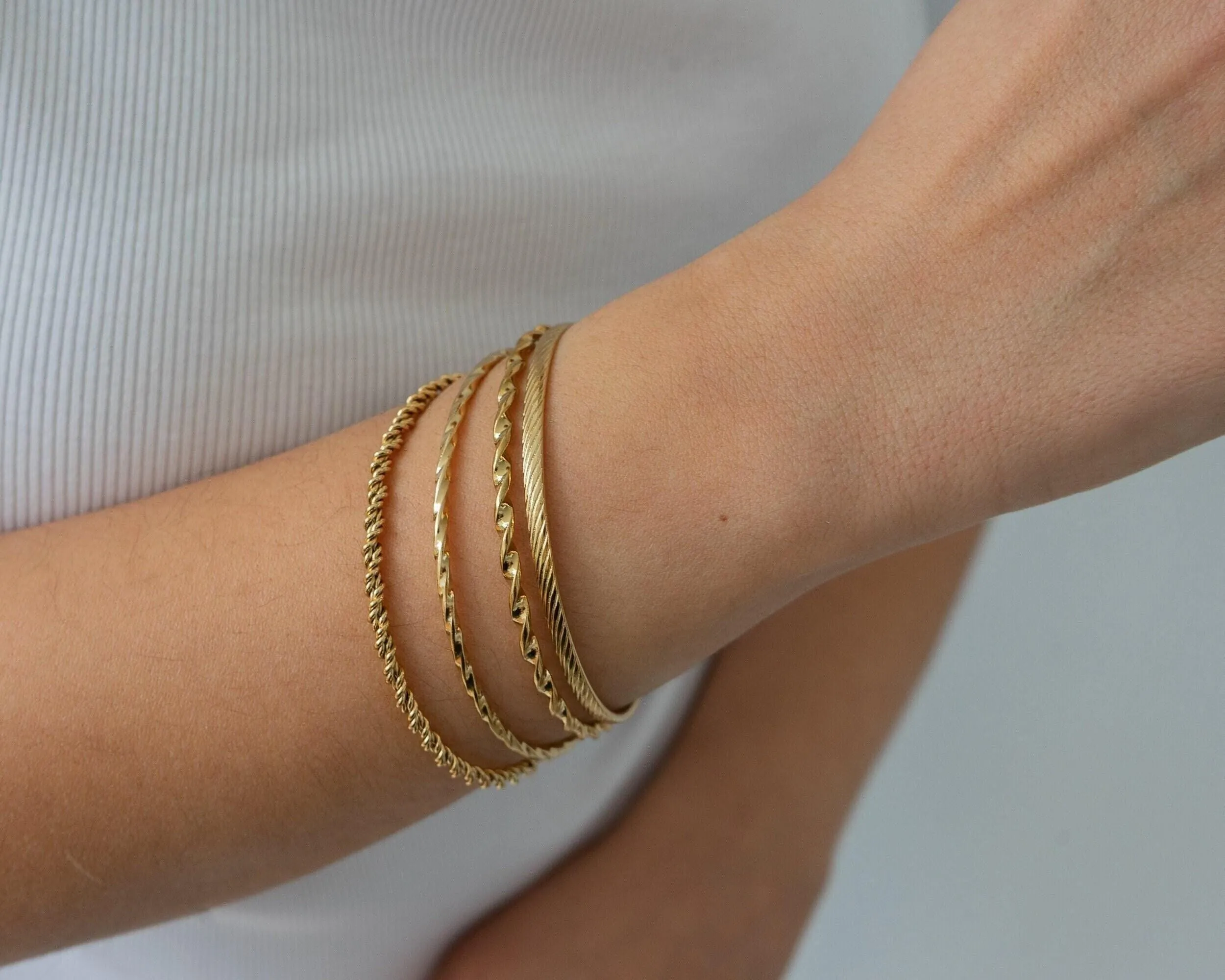 Gold Dainty Braided Bangle