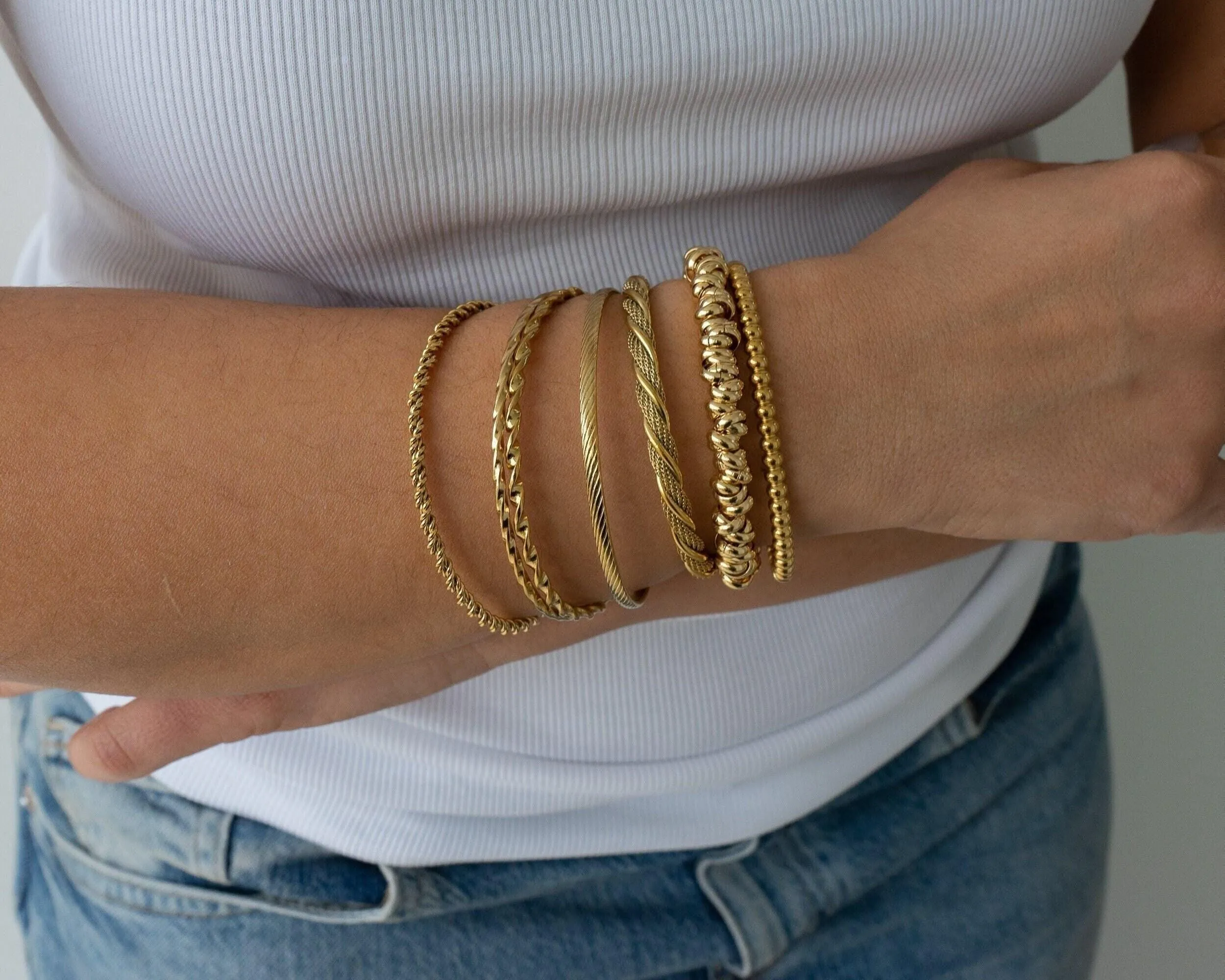 Gold Dainty Braided Bangle