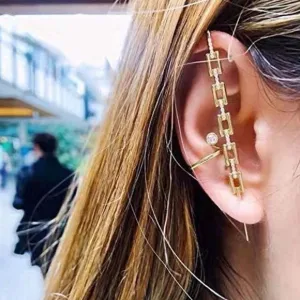 Gold Geo Ear Pin Hook Earrings