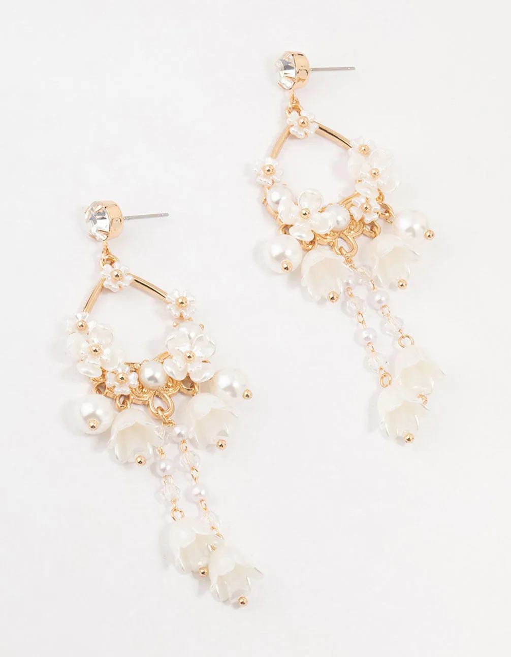 Gold Pearlised Flower Drop Earrings