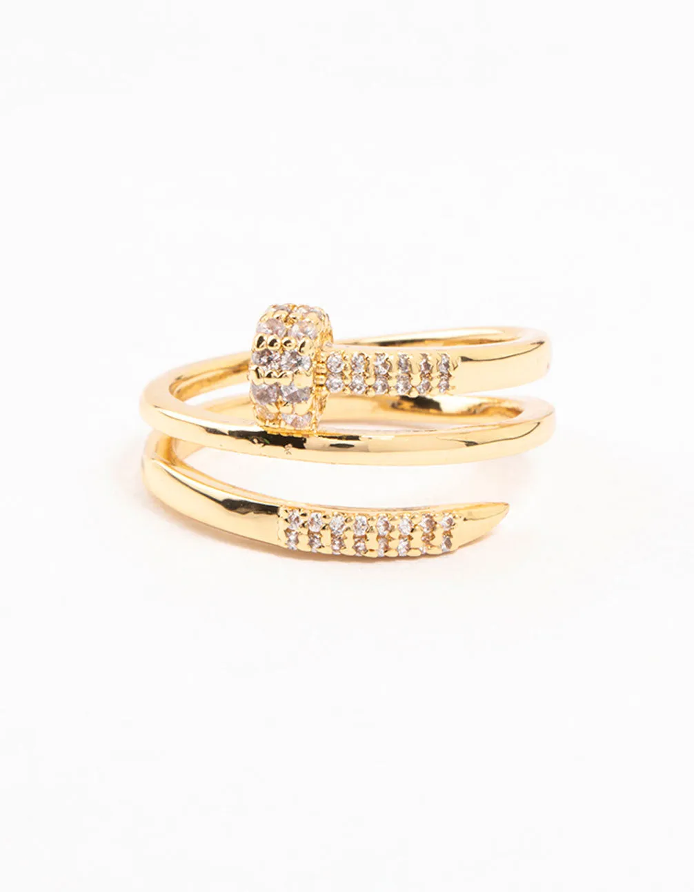 Gold Plated Cubic Zirconia Nail Wrapped Ring