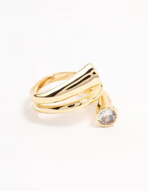 Gold Plated Round Cubic Zirconia Wrapped Ring