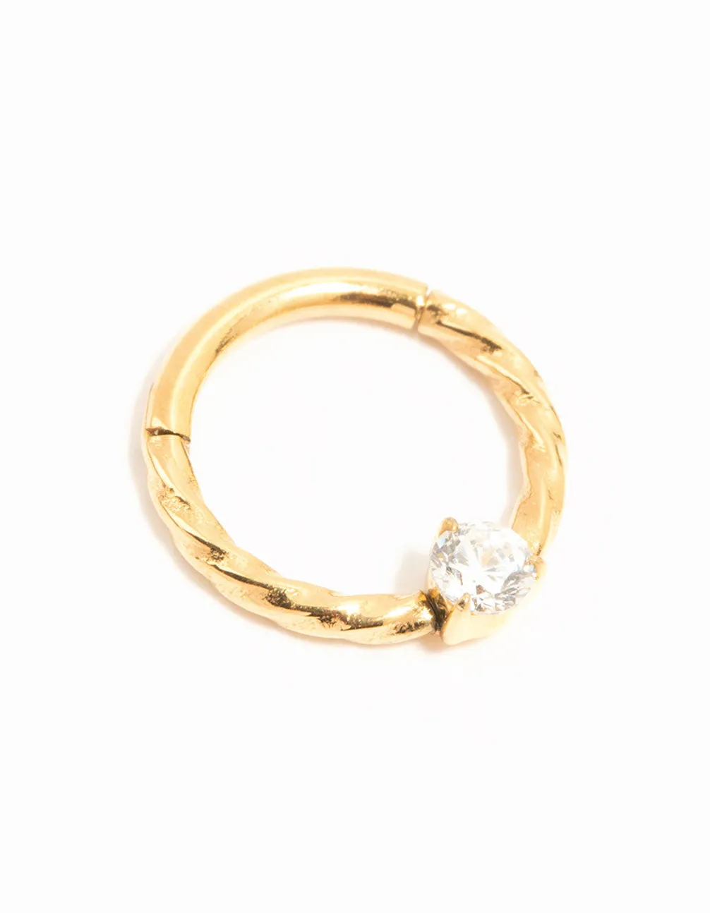 Gold Plated Titanium Cubic Zirconia Twisted Clicker Ring