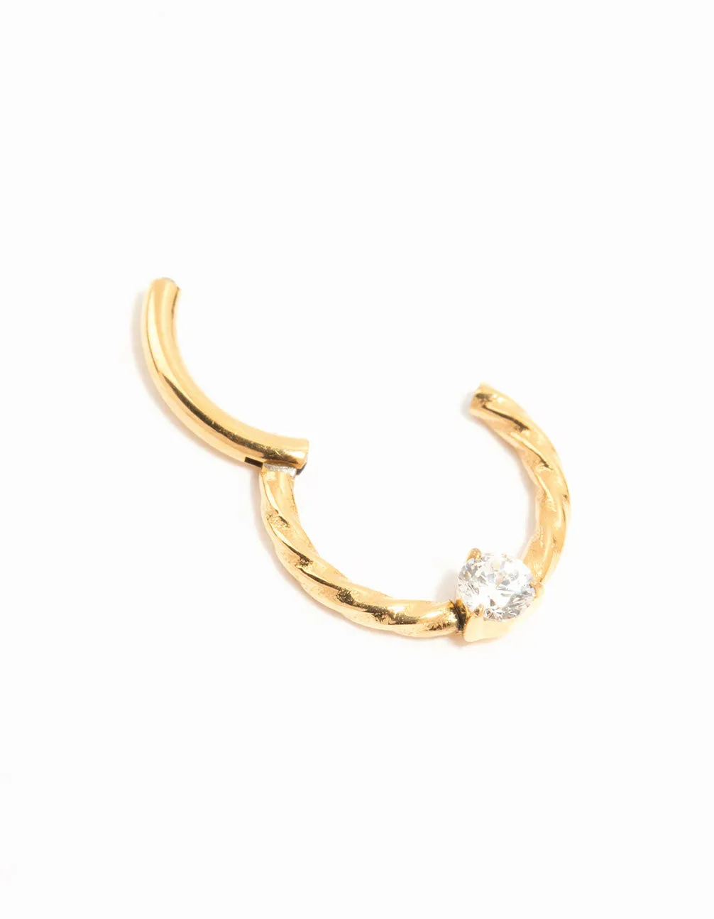 Gold Plated Titanium Cubic Zirconia Twisted Clicker Ring