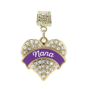 Gold Purple Nana Pave Heart Memory Charm