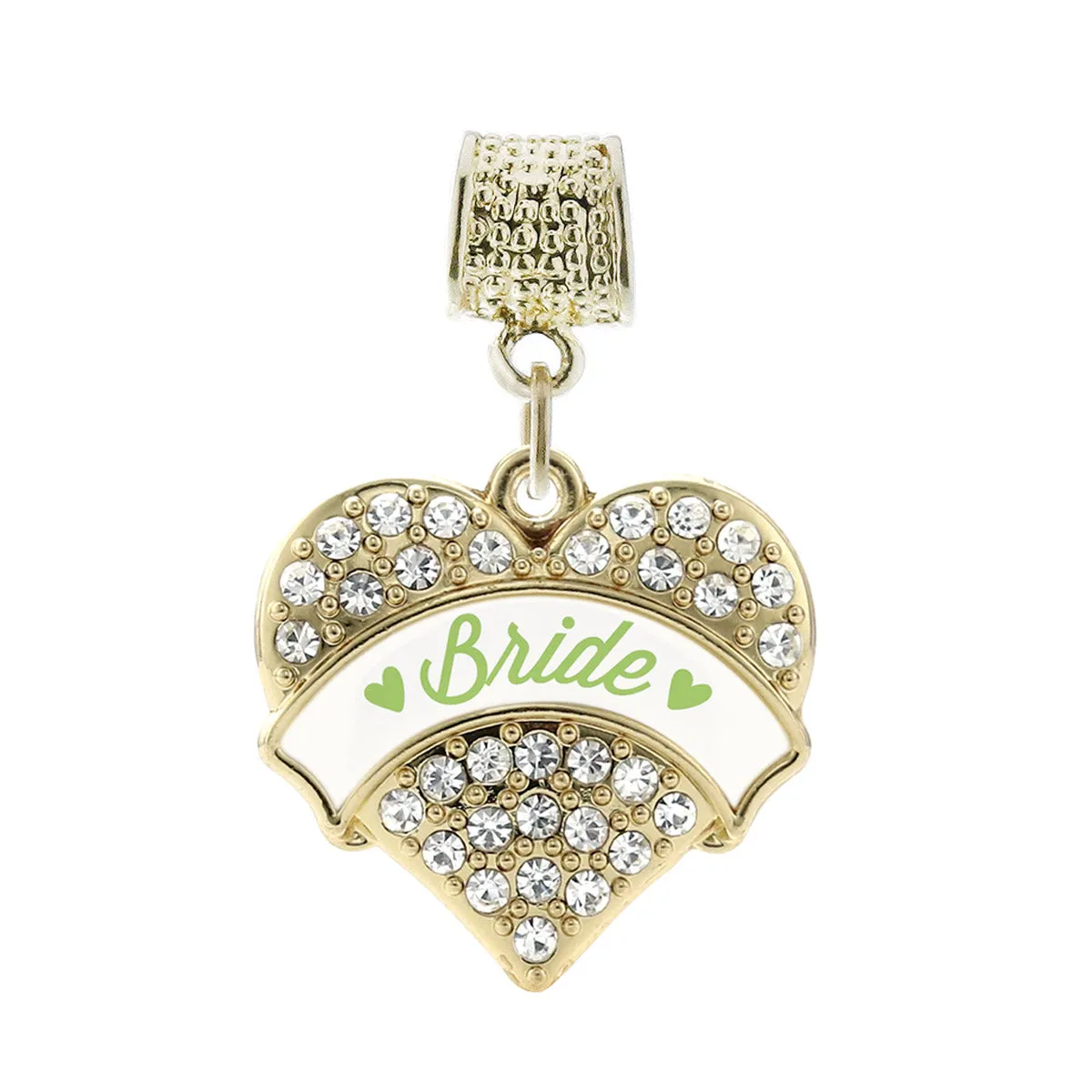 Gold Sage Green Bride Pave Heart Memory Charm