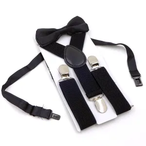 Great Gatsby 1920's Flapper Newsboy Gangster Men's Suspenders with Bow Tie Set - Black