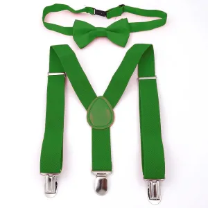 Great Gatsby 1920's Flapper Newsboy Gangster Men's Suspenders with Bow Tie Set - Green