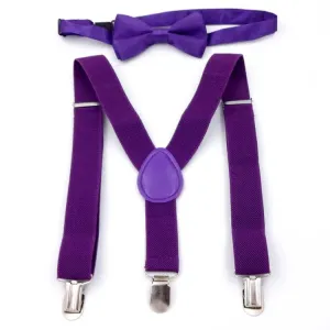 Great Gatsby 1920's Flapper Newsboy Gangster Men's Suspenders with Bow Tie Set - Purple