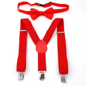 Great Gatsby 1920's Flapper Newsboy Gangster Men's Suspenders with Bow Tie Set - Red