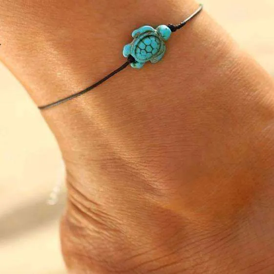 Green Sea Turtle Turquoise Bead Anklet for Woman or Teens Casual or Beach Wear