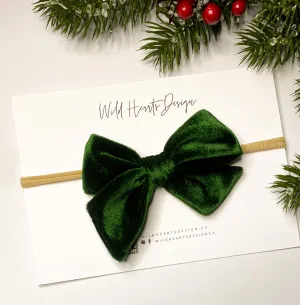 Green Velvet Hand Tied Bow