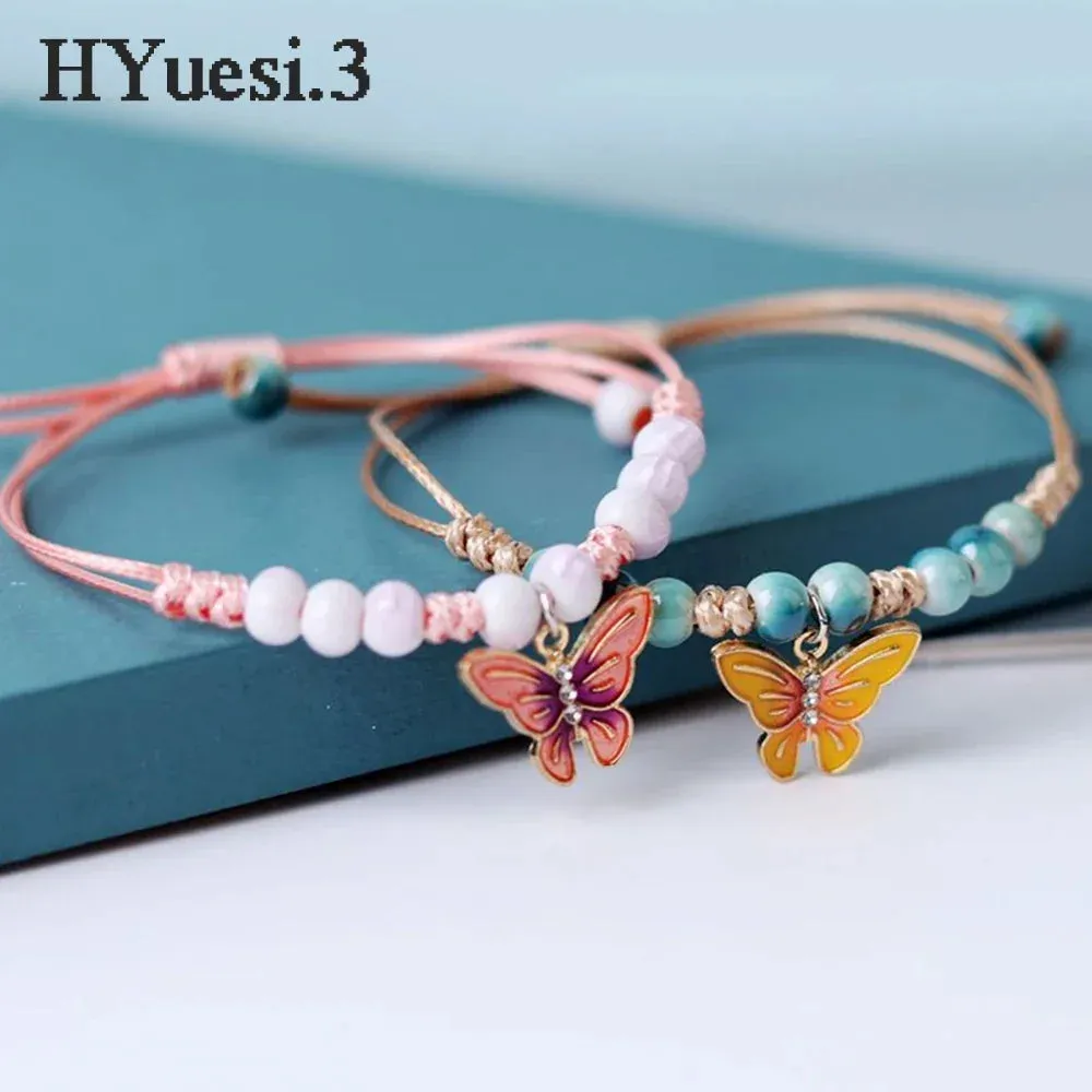 Handmade Butterfly Ceramic Beaded Bracelet Boho Adjustable Friendship Braided Bracelets Anklet Summer Women Girl Jewelry Gifts