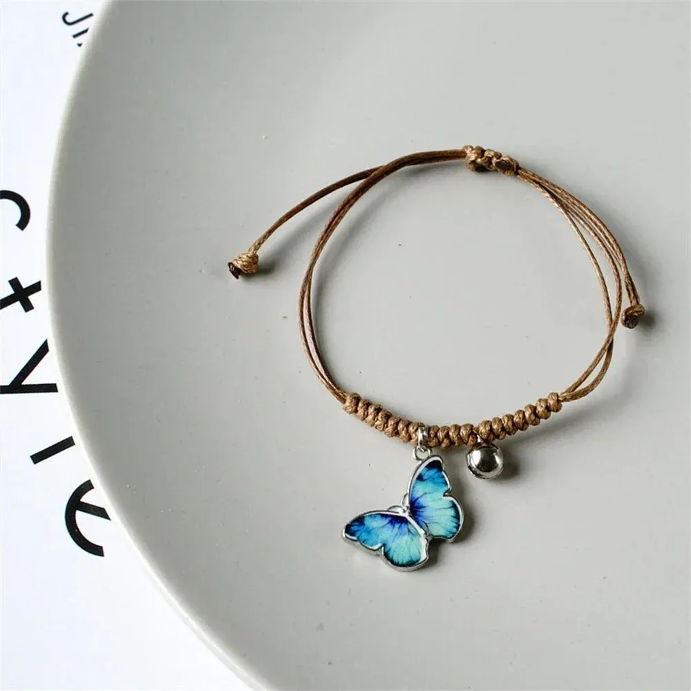 Handmade Butterfly Ceramic Beaded Bracelet Boho Adjustable Friendship Braided Bracelets Anklet Summer Women Girl Jewelry Gifts