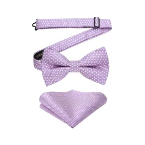 Houndstooth Pre-Tied Bow Tie & Pocket Square - 01-PURPLE1