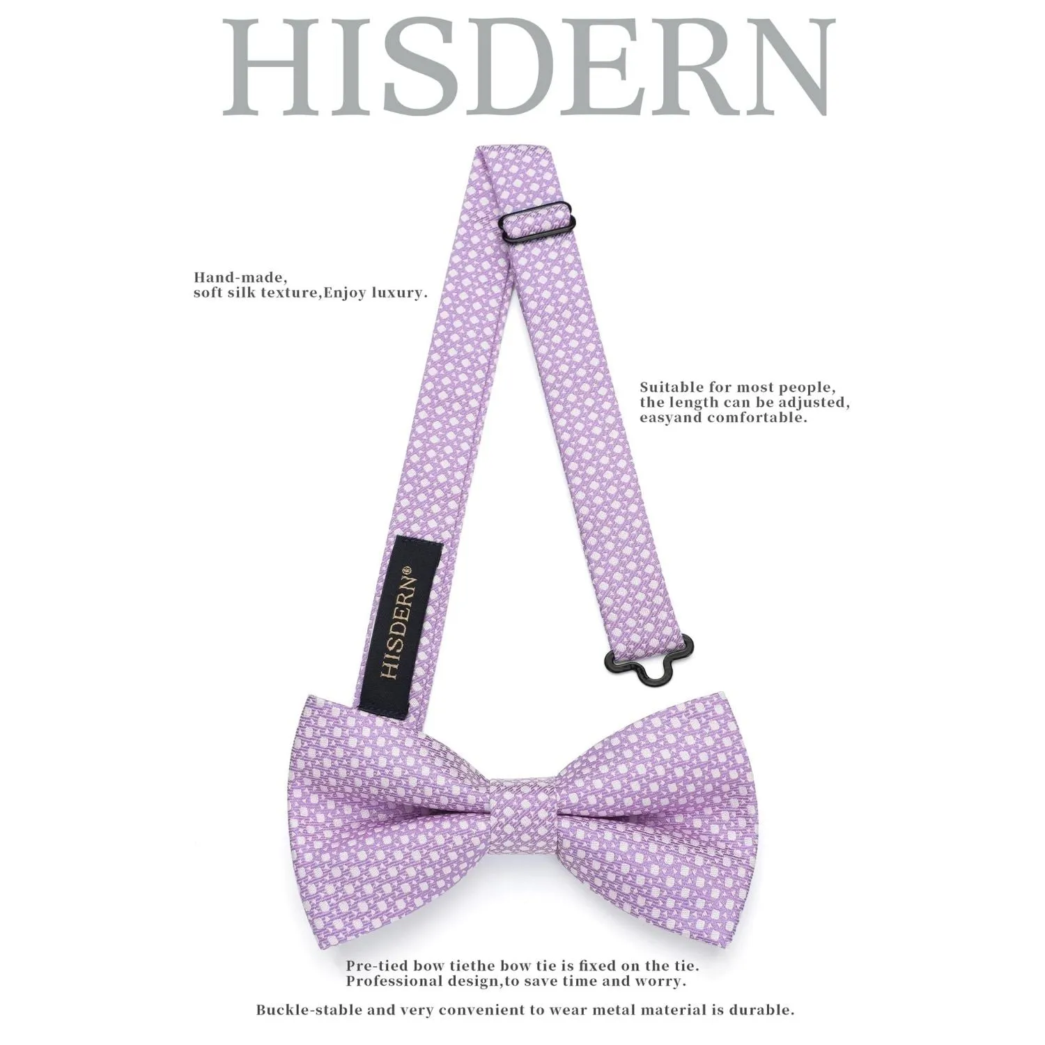 Houndstooth Pre-Tied Bow Tie & Pocket Square - 01-PURPLE1