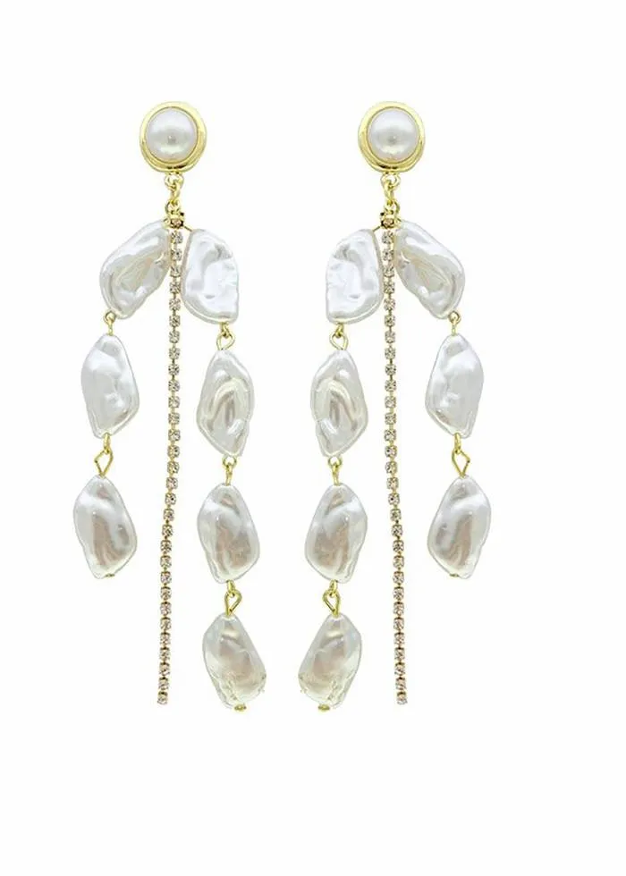 Imitation Pearl Rhinestone Drop Statement Earrings