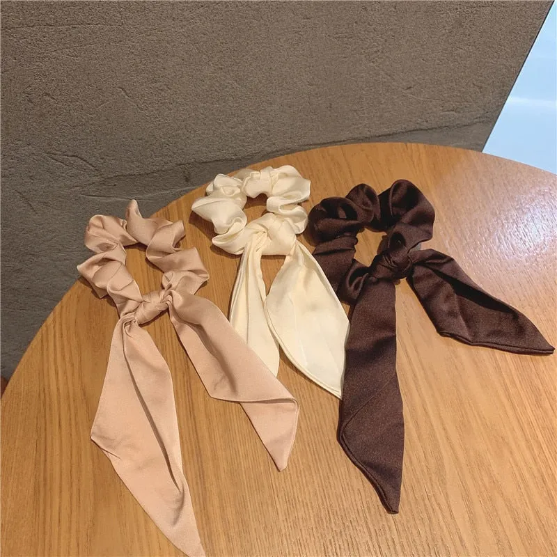 Knotted Bow Satin Silk Hair Scrunchies