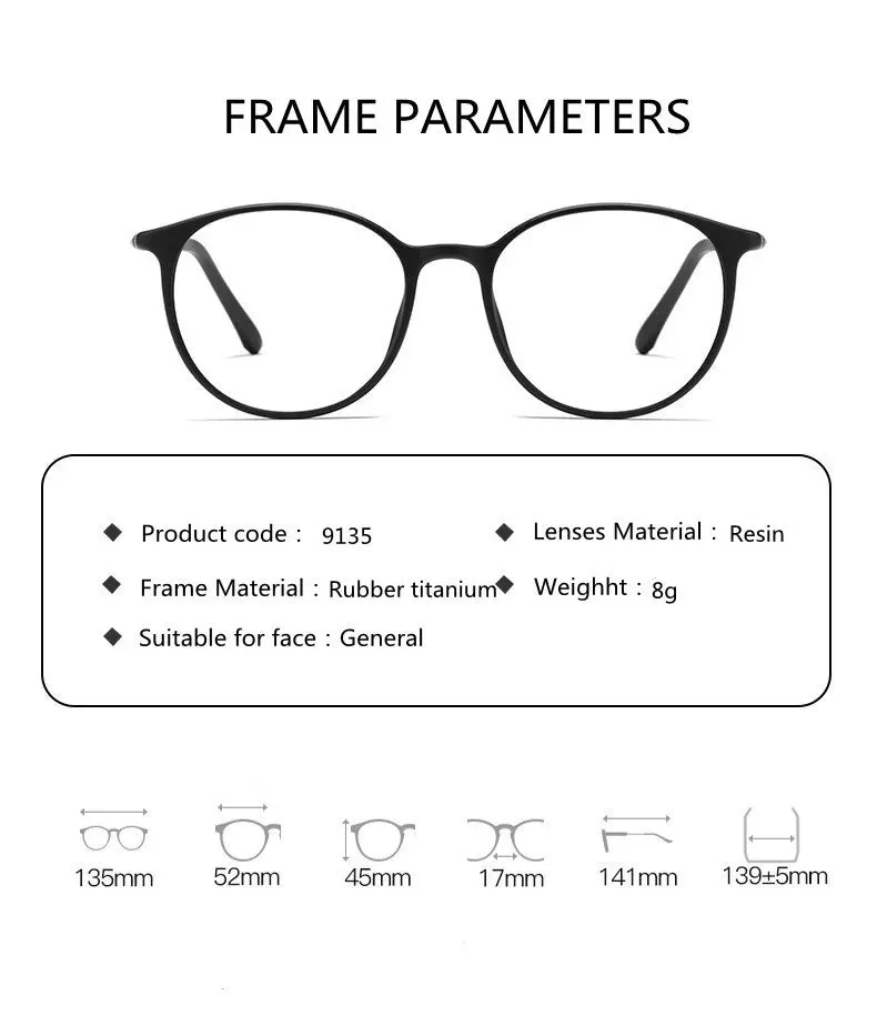 Kocolior Unisex Full Rim Round Rubber Titanium Hyperopic Reading Glasses 9135