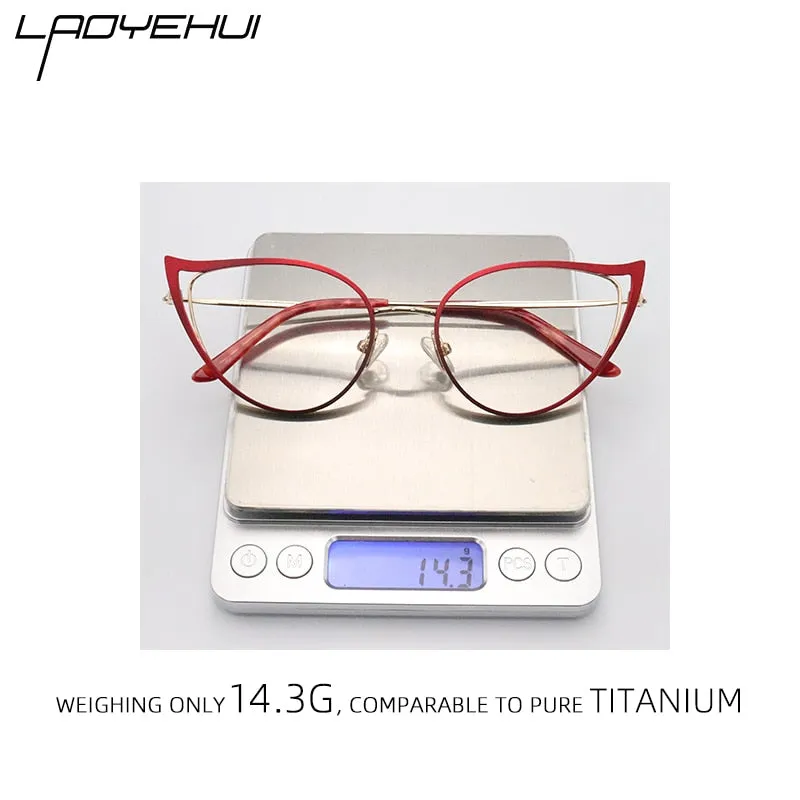 Laoyehui Women's Eyeglasses Cat Eye Alloy Reading Glasses Red Blue Purple 9016