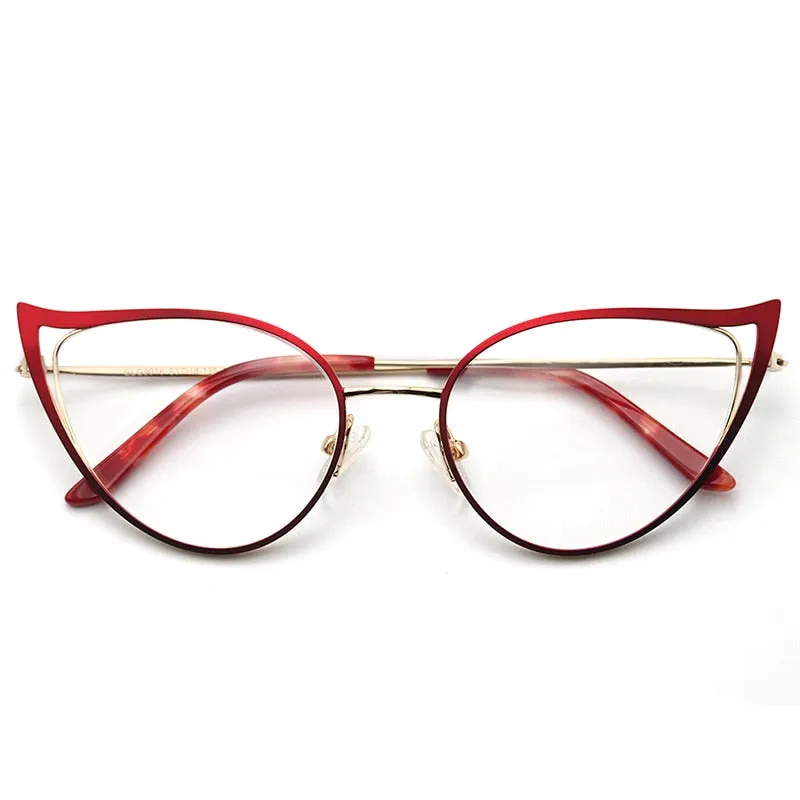 Laoyehui Women's Eyeglasses Cat Eye Alloy Reading Glasses Red Blue Purple 9016