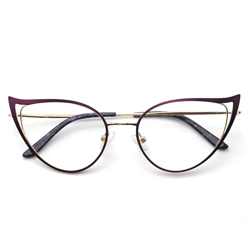 Laoyehui Women's Eyeglasses Cat Eye Alloy Reading Glasses Red Blue Purple 9016