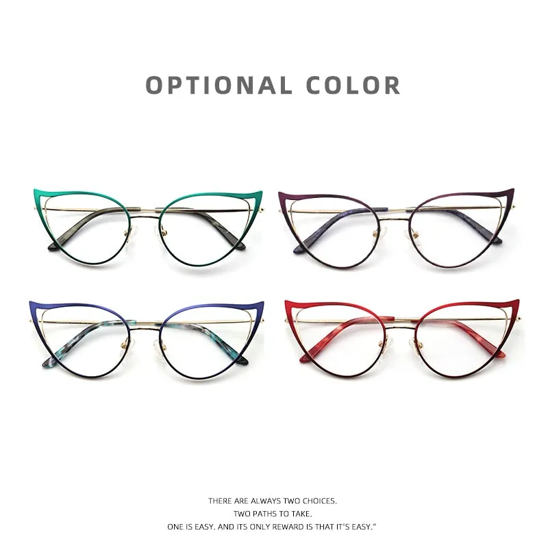 Laoyehui Women's Eyeglasses Cat Eye Alloy Reading Glasses Red Blue Purple 9016